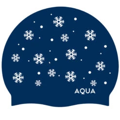 Aqua Navy Snowflakes - Silicone Swim Hat