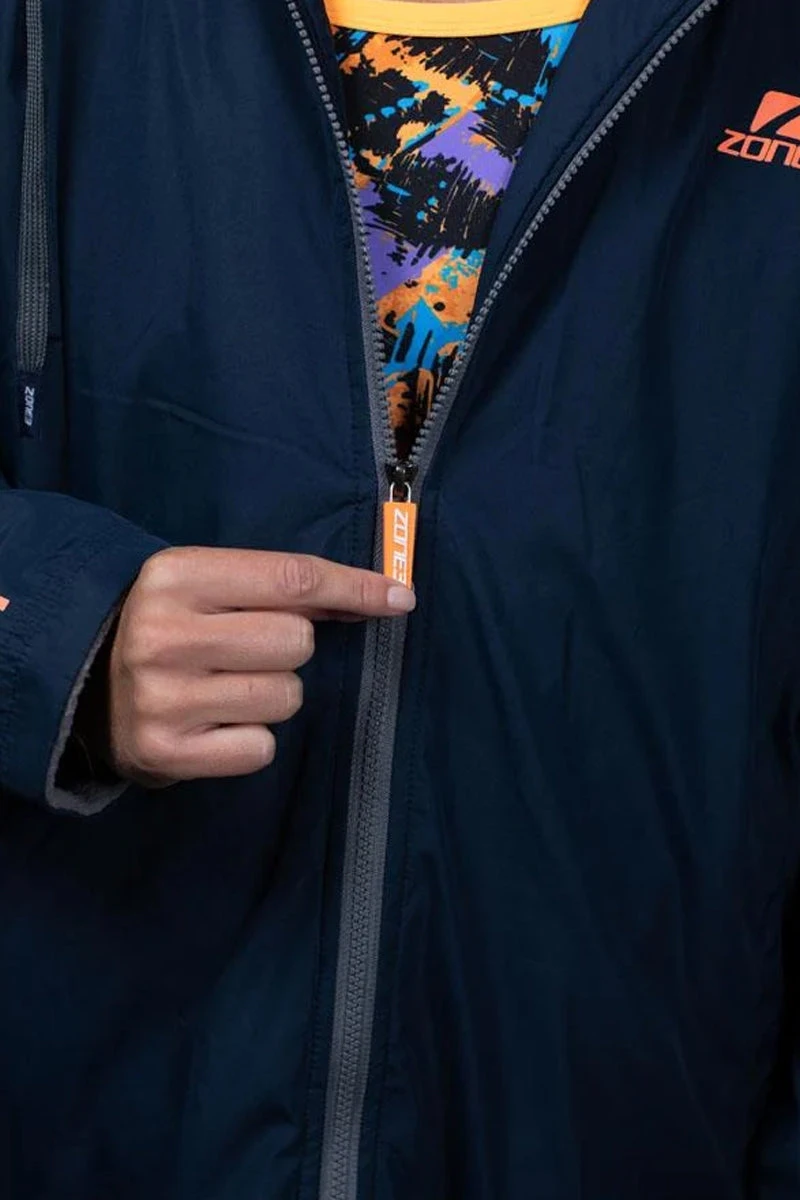 Zone3 - Polar Fleece Parka Robe Jacket - Navy/Grey/Orange - Image 11