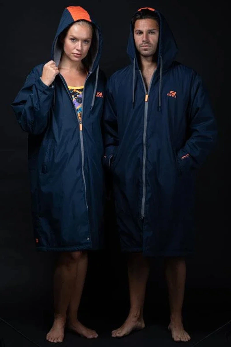 Zone3 - Polar Fleece Parka Robe Jacket - Navy/Grey/Orange - Image 12