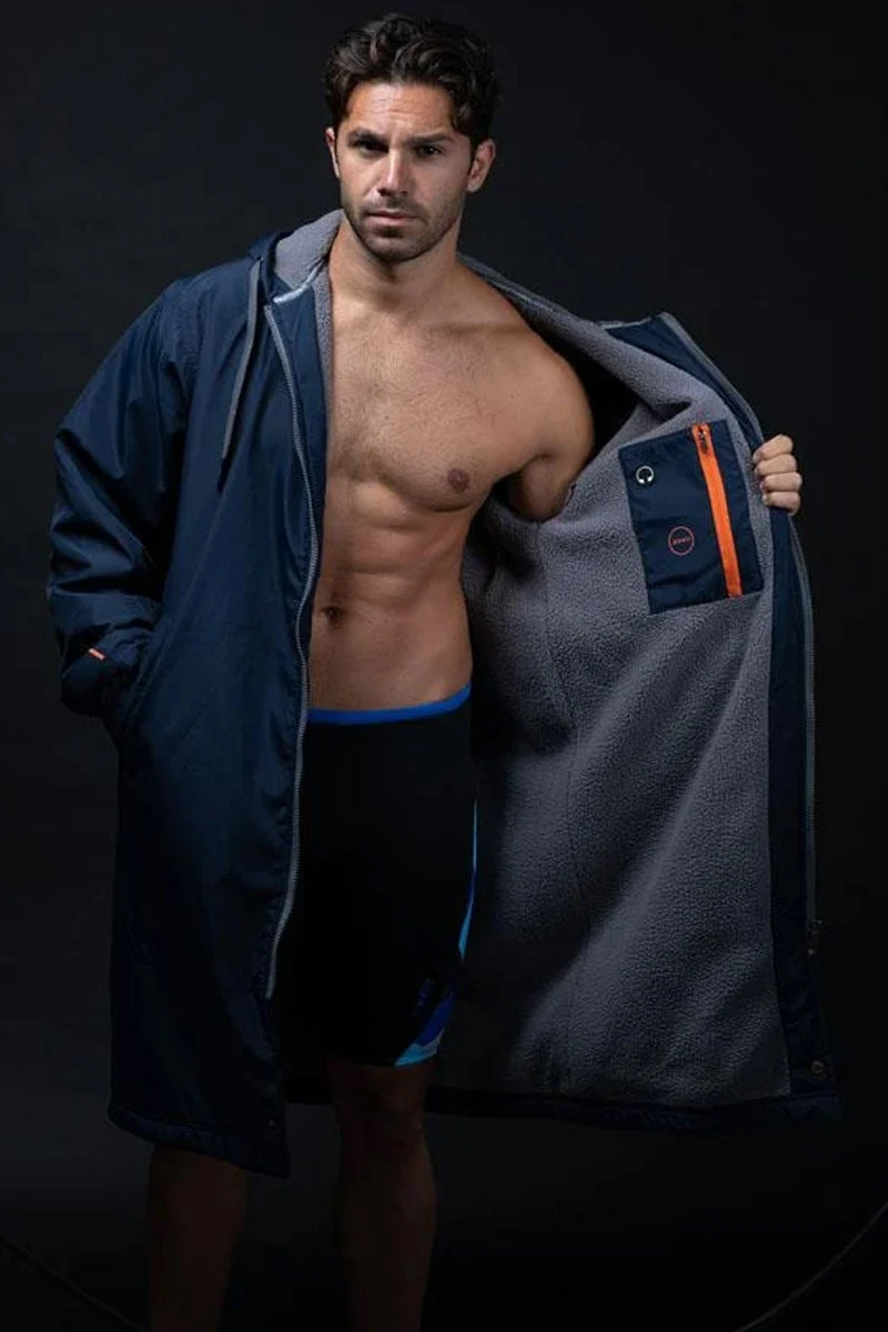 Zone3 - Polar Fleece Parka Robe Jacket - Navy/Grey/Orange - Image 13