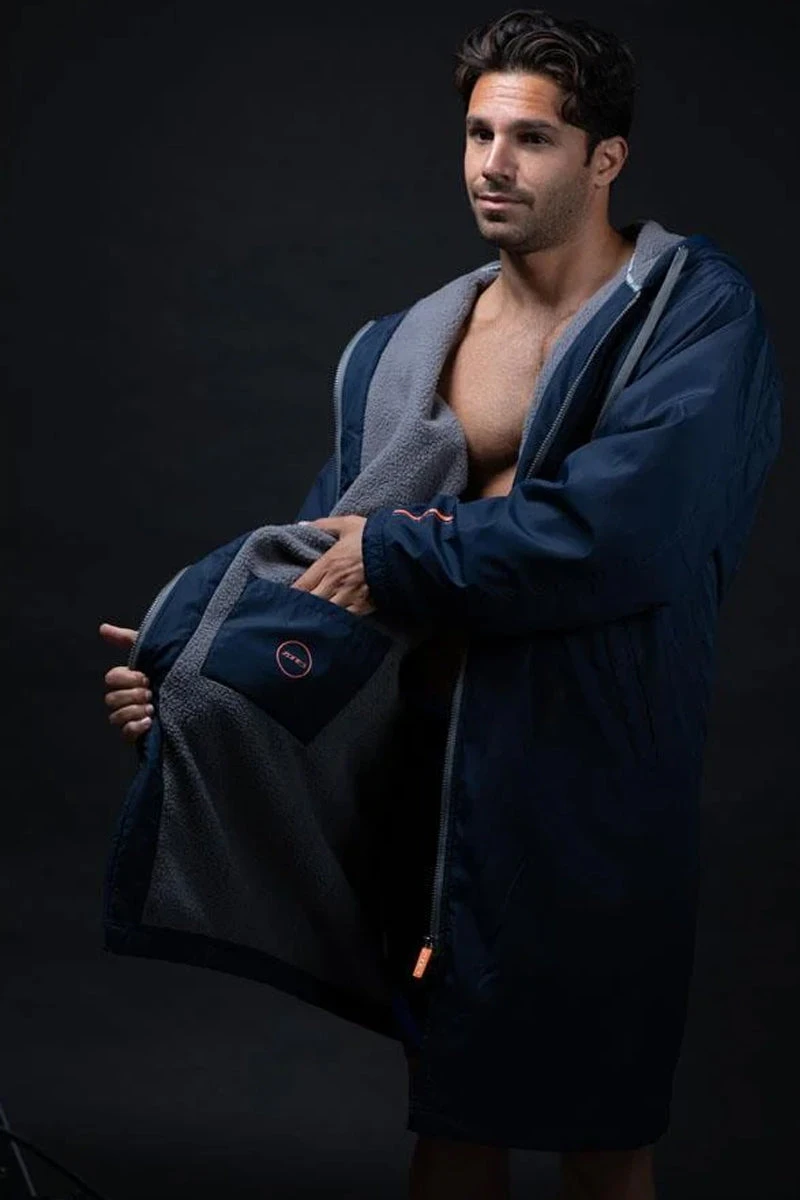 Zone3 - Polar Fleece Parka Robe Jacket - Navy/Grey/Orange - Image 14