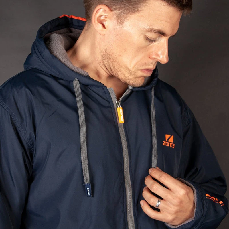 Zone3 - Polar Fleece Parka Robe Jacket - Navy/Grey/Orange - Image 5