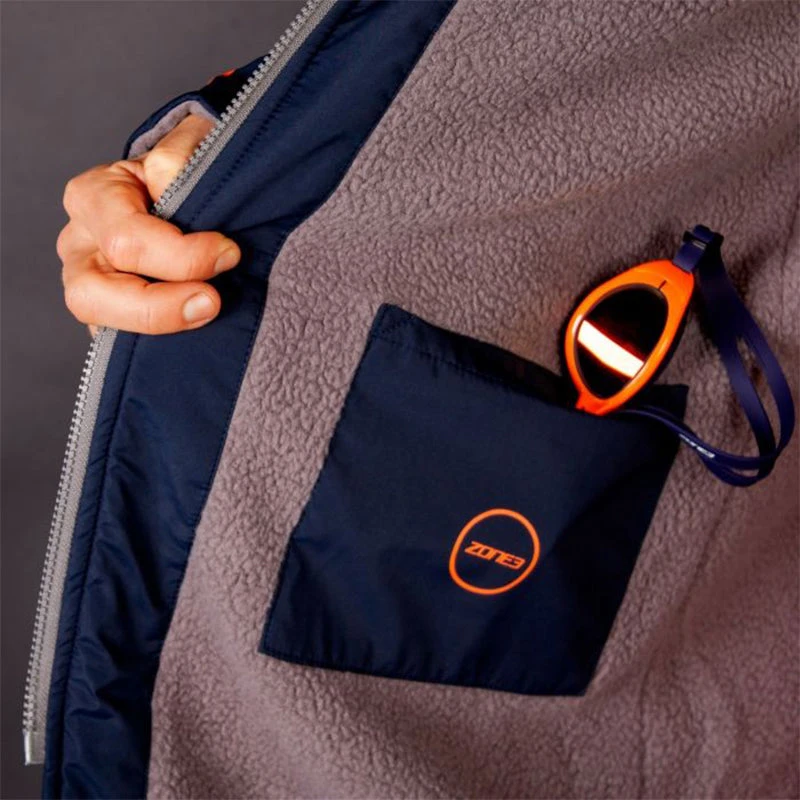Zone3 - Polar Fleece Parka Robe Jacket - Navy/Grey/Orange - Image 6