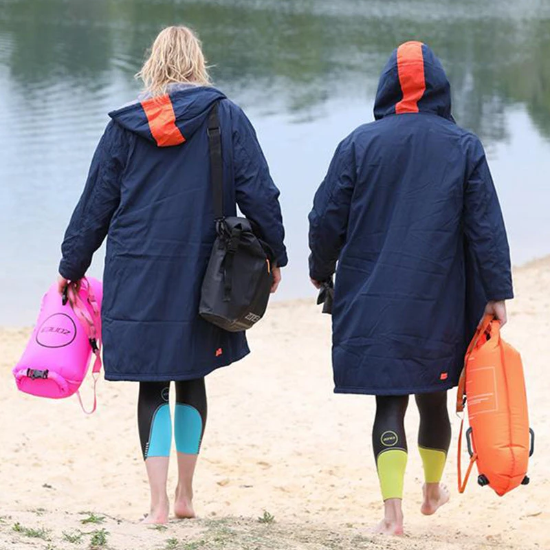 Zone3 - Polar Fleece Parka Robe Jacket - Navy/Grey/Orange - Image 8